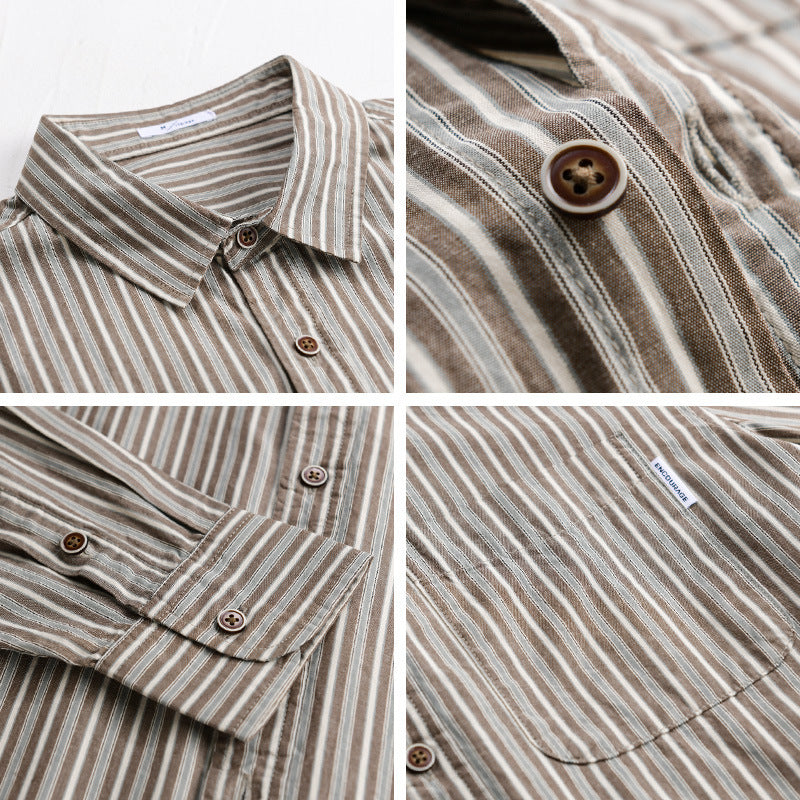 Herren Leichtes gestreiftes Hemd‑Overshirt aus Leinen‑Baumwollmix mit Relaxed‑Fit und aufgesetzter Brusttasche Nord Taschen
