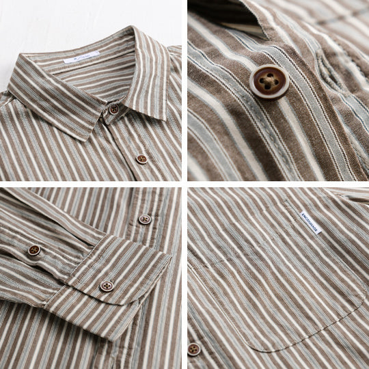 Herren Leichtes gestreiftes Hemd‑Overshirt aus Leinen‑Baumwollmix mit Relaxed‑Fit und aufgesetzter Brusttasche Nord Taschen