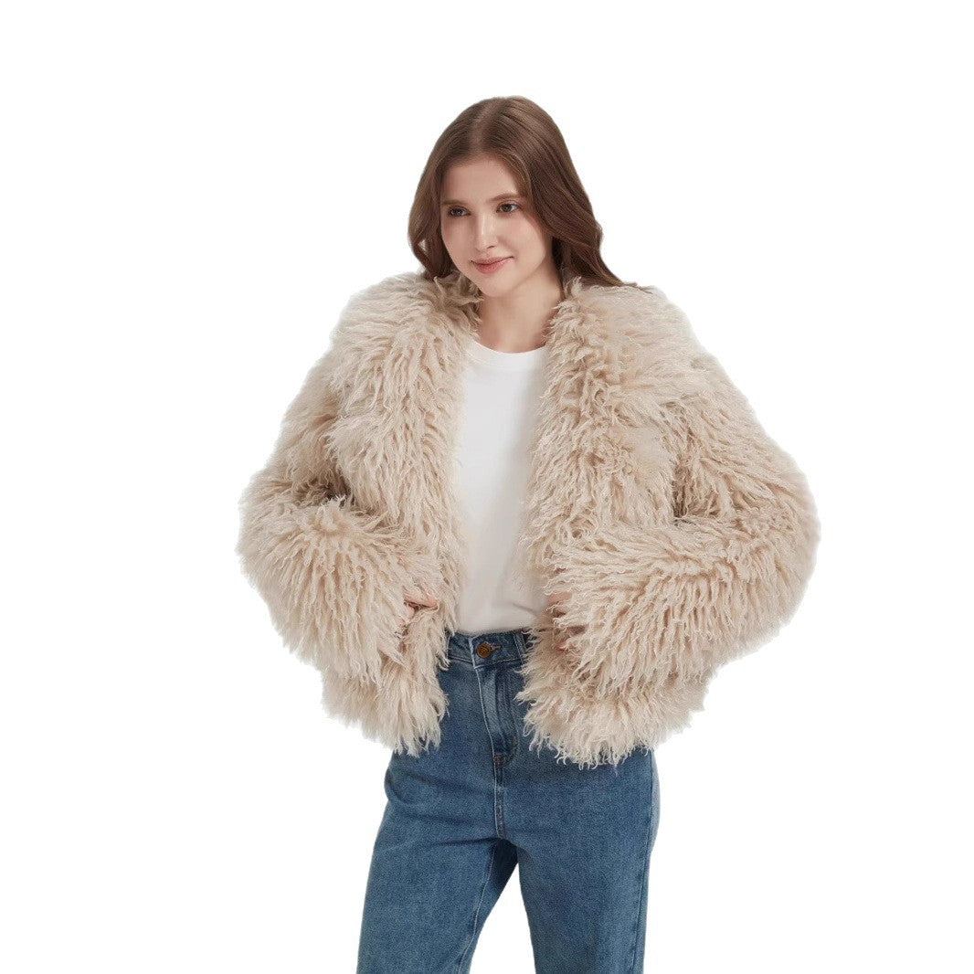 Damen Kurzboxiger Kunstpelz‑Bolero mit langflorigem Hochflor und voluminösem Schalkragen Nord Taschen