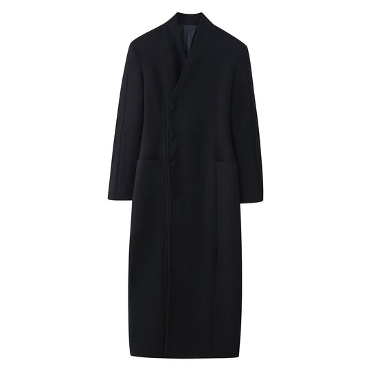 Damen 100+ langer taillierter Mantel mit Stehkragen, verdeckter Knopfleiste und aufgesetzten Taschen Nord Taschen