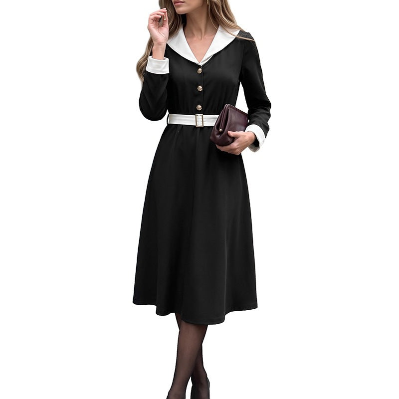 Damen Elegantes Wickelkleid mit Hemdkragen und Gürtel Nord Taschen