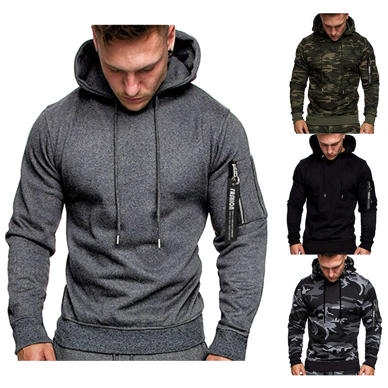 Herren Slim-Fit Hoodie mit Ärmel‑Zip‑Tasche, Kapuze und Kordelzug Nord Taschen