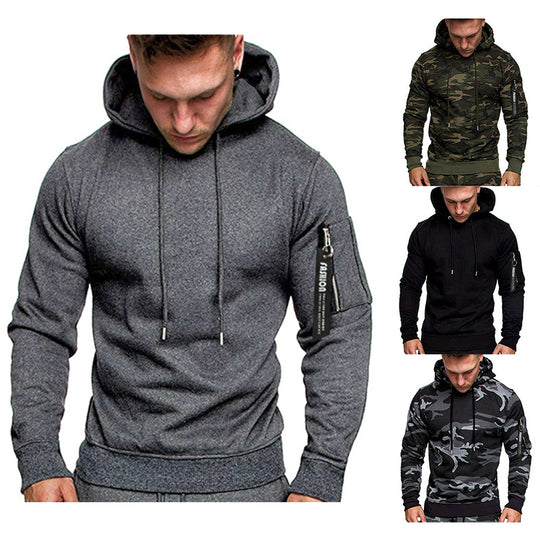 Herren Slim-Fit Hoodie mit Ärmel‑Zip‑Tasche, Kapuze und Kordelzug Nord Taschen