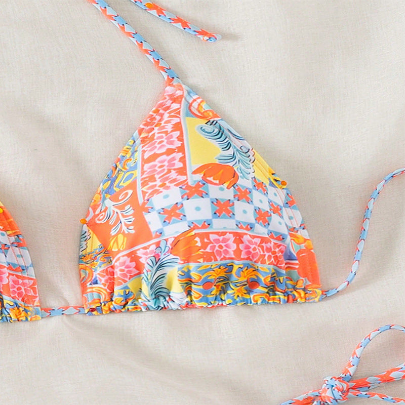 Damen Triangel-Bikini-Set mit verspielt floralem Muster und verstellbaren BindNord Taschenändern