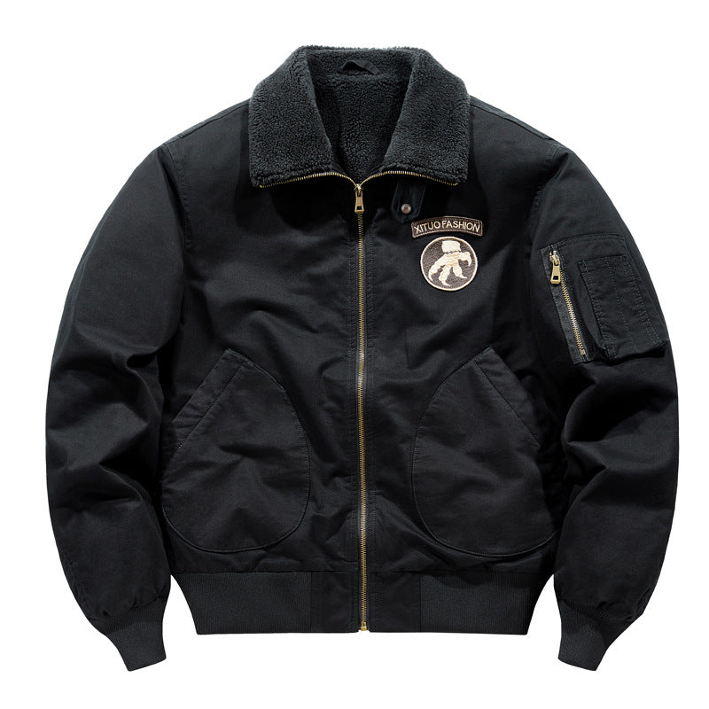 Men's  shearling-collar aviator bomber jacket with utility sleeve pocket Nord Taschen