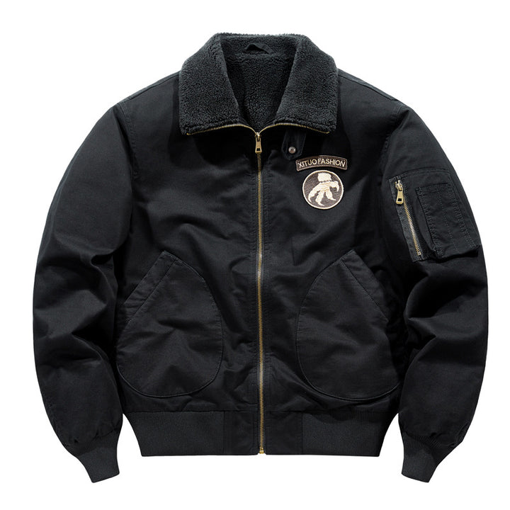 Men's  shearling-collar aviator bomber jacket with utility sleeve pocket Nord Taschen