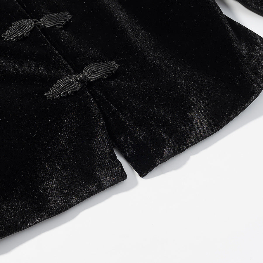 Damen Cropped Jacke im Mandarinstil mit Stehkragen und Zierknotenverschlüssen Nord Taschen