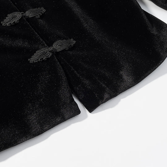 Damen Cropped Jacke im Mandarinstil mit Stehkragen und Zierknotenverschlüssen Nord Taschen