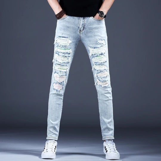Herren Modische Ripped Jeans mit kreativen Patches Nord Taschen 1788342369