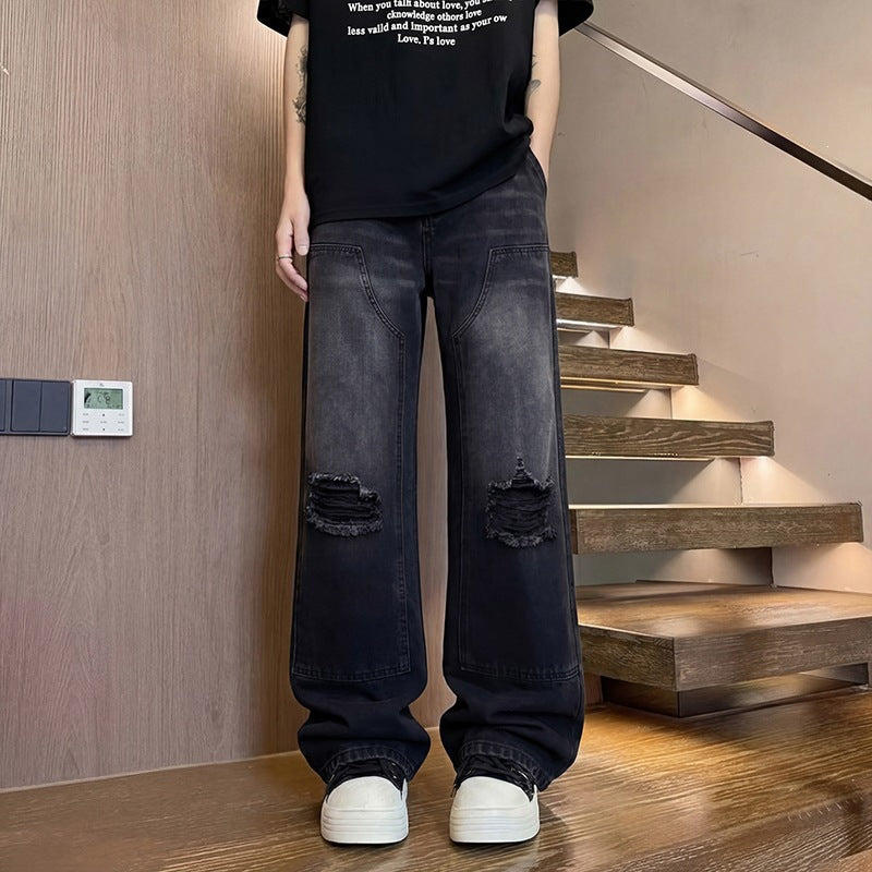 Herren Weite Baggy-Jeans mit Used‑Wash, Knie‑Rips & Utility‑Nähten Nord Taschen