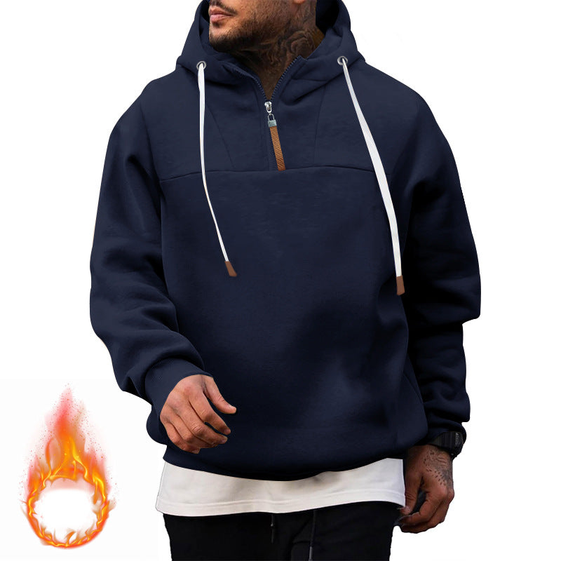 Herren Fleece-Halbzip-Hoodie mit Kapuze, Kordelzug und elastischen Bündchen Nord Taschen