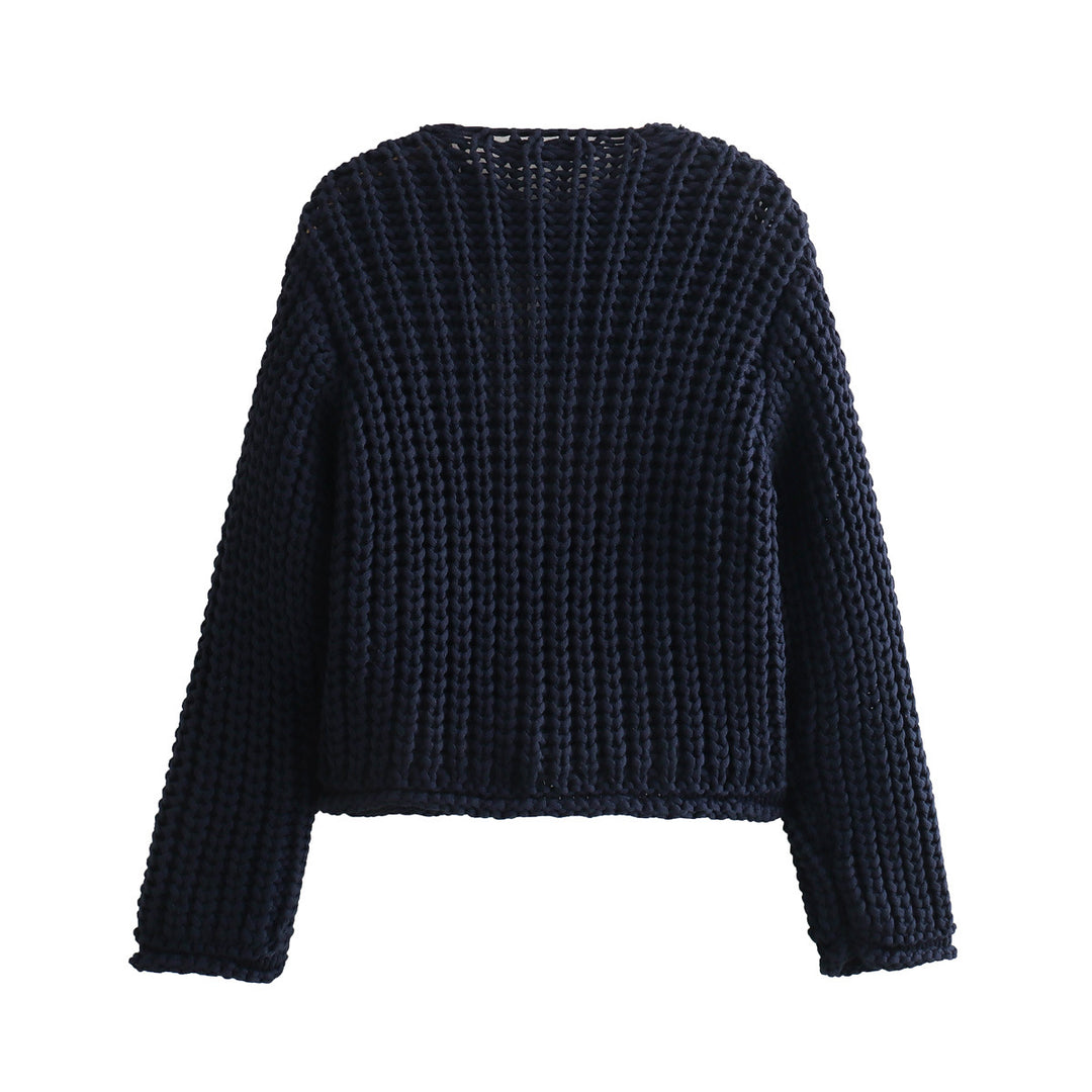 Damen Grobstrick-Cardigan mit V‑Ausschnitt, goldener Knopfleiste und aufgesetzten Taschen Nord Taschen