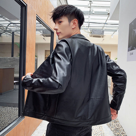 Herren minimalistisches Kunstleder-Zipblouson mit Hemdkragen und Pattentaschen Nord Taschen