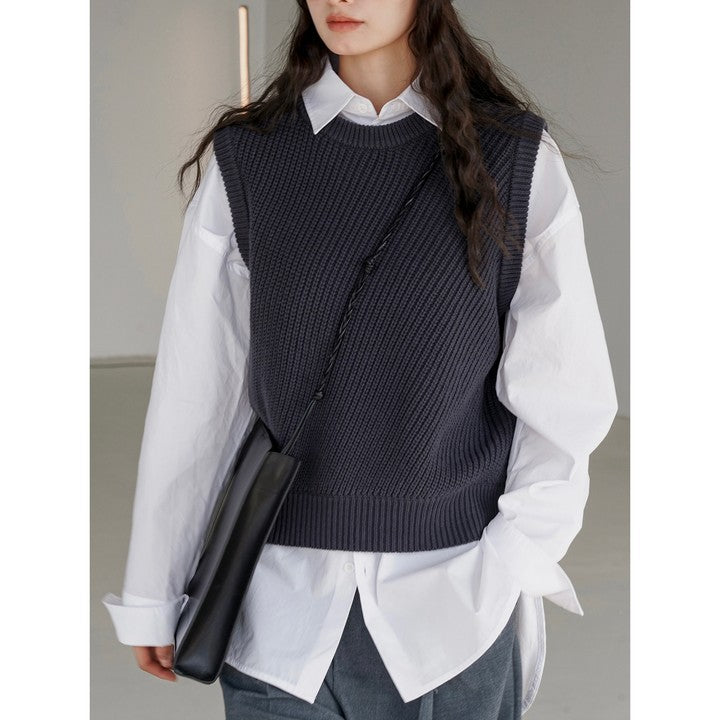 Damen Oversized Rippstrick‑Weste aus Baumwoll‑Mix mit geripptem Saum Nord Taschen