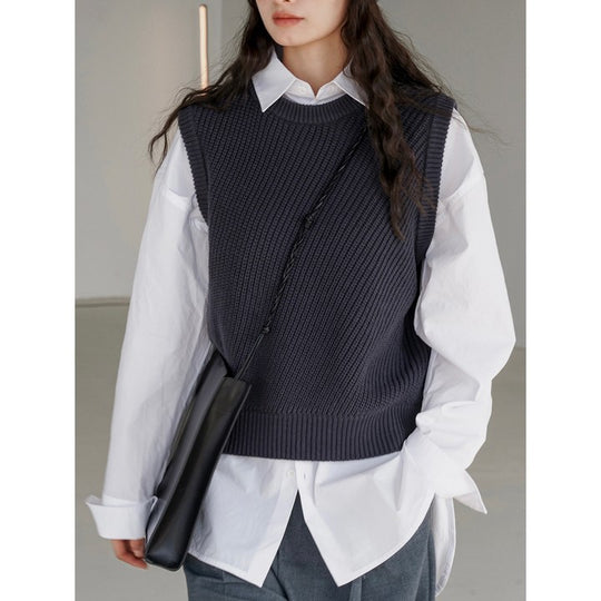 Damen Oversized Rippstrick‑Weste aus Baumwoll‑Mix mit geripptem Saum Nord Taschen