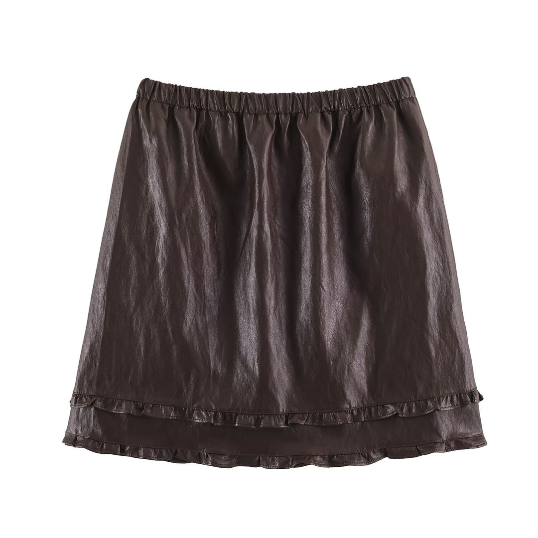 Damen Midirock aus beschichtetem Kunstleder mit elastischem Bund und doppellagigem Volantbesatz Nord Taschen