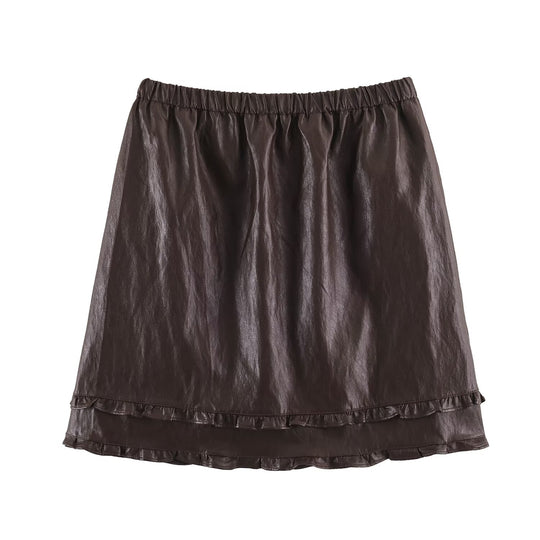 Damen Midirock aus beschichtetem Kunstleder mit elastischem Bund und doppellagigem Volantbesatz Nord Taschen