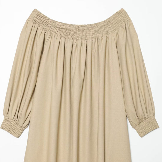 Damen Maxikleid mit Carmen-Ausschnitt, Smokbund und voluminösen Ballonärmeln Nord Taschen