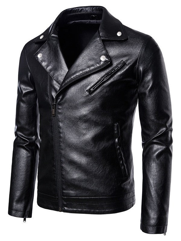Herren Slim-Fit Bikerjacke in Lederoptik mit asymmetrischem Reißverschluss und Reverskragen Nord Taschen
