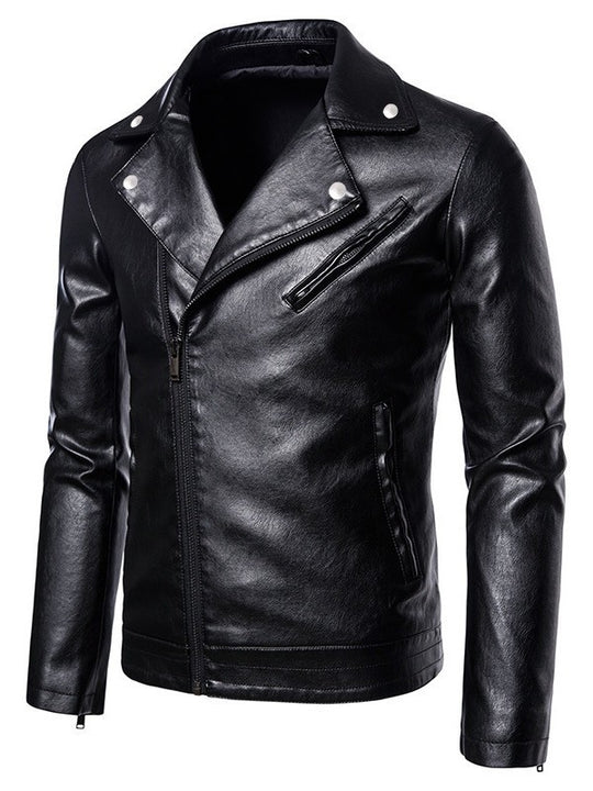 Herren Slim-Fit Bikerjacke in Lederoptik mit asymmetrischem Reißverschluss und Reverskragen Nord Taschen