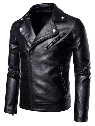 Herren Slim-Fit Bikerjacke in Lederoptik mit asymmetrischem Reißverschluss und Reverskragen Nord Taschen
