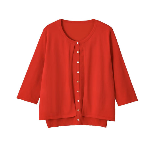 Damen Leichte Cardigan-Bluse mit Rundhalsausschnitt, Dreiviertelärmeln und verdeckter Knopfleiste Nord Taschen