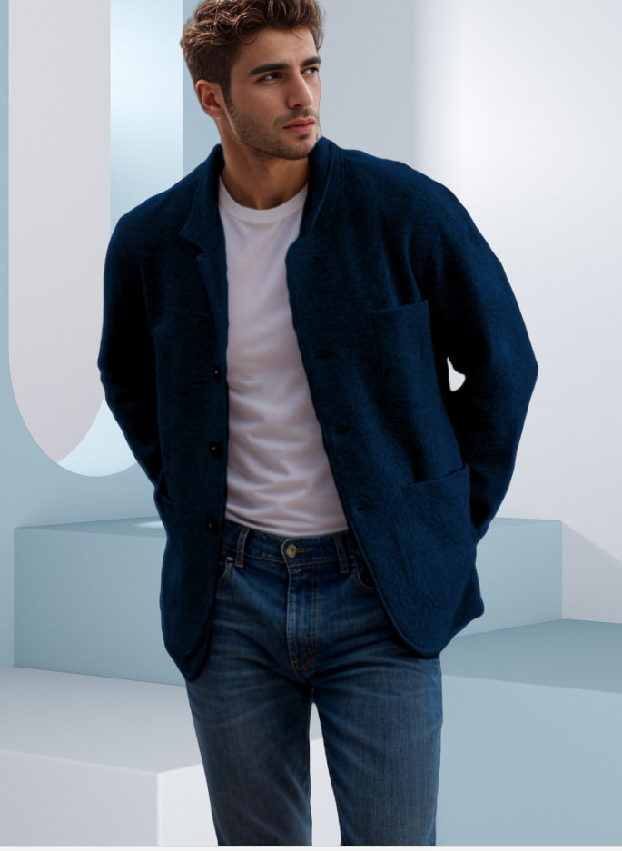 Herren Sakkoartige Strickjacke mit Hemdkragen und aufgesetzten Taschen Nord Taschen