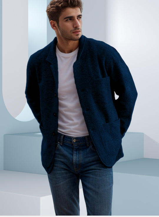 Herren Sakkoartige Strickjacke mit Hemdkragen und aufgesetzten Taschen Nord Taschen