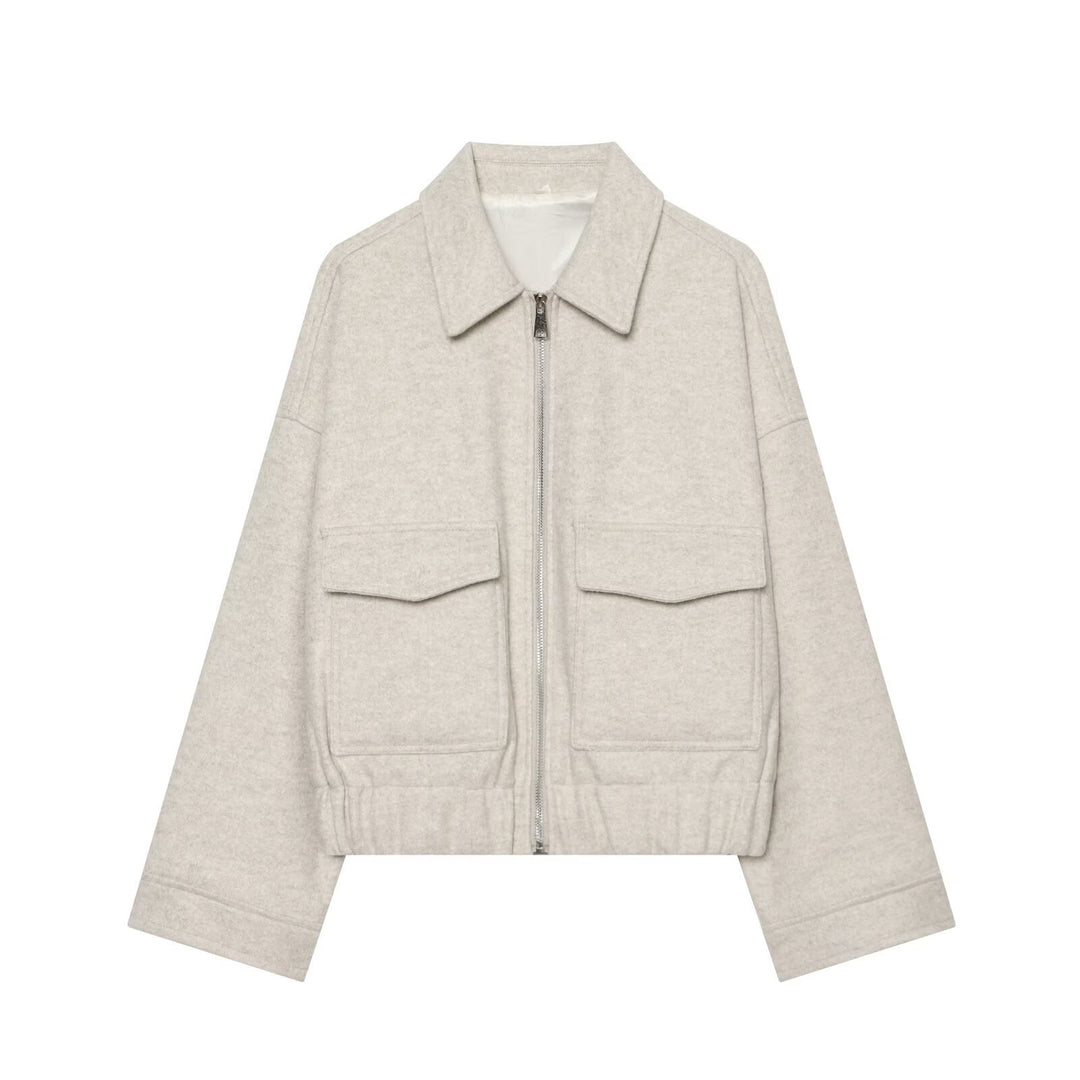 Damen Kurzjacke aus Wollmix mit Reißverschluss, Pattentaschen und elastischem Saum Nord Taschen
