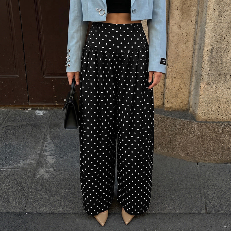 Damen High‑Waist Palazzo‑Hose mit weitem Bein und Polka‑Dot‑Print Nord Taschen