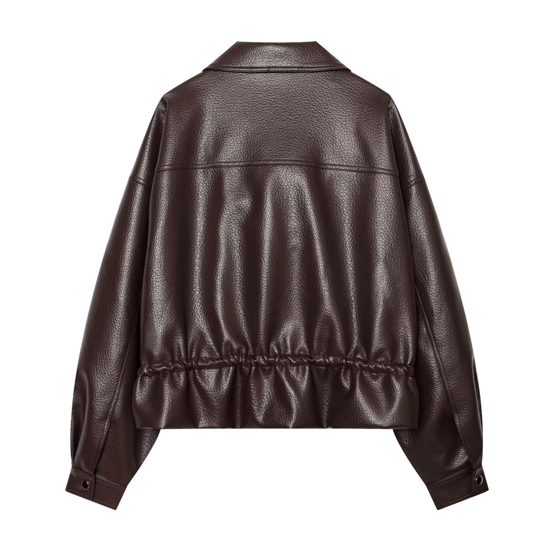 Damen Kurzblouson aus geprägtem Kunstleder mit Tunnelzug‑Taillierung und Pattentaschen Nord Taschen