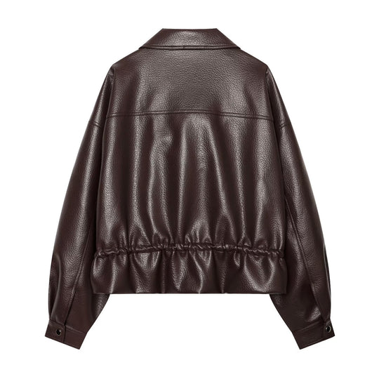 Damen Kurzblouson aus geprägtem Kunstleder mit Tunnelzug‑Taillierung und Pattentaschen Nord Taschen