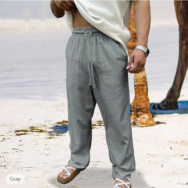Herren lässige Leinen-Joggerhose mit elastischem Tunnelzug, aufgesetzten Taschen und konischer Silhouette Nord Taschen