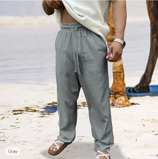 Herren lässige Leinen-Joggerhose mit elastischem Tunnelzug, aufgesetzten Taschen und konischer Silhouette Nord Taschen