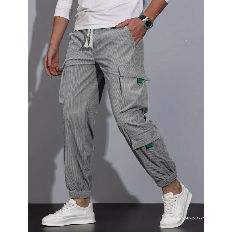 Herren Cord-Cargo-Jogginghose mit Tunnelzug und multifunktionalen Klapp- & Reißverschlusstaschen Nord Taschen