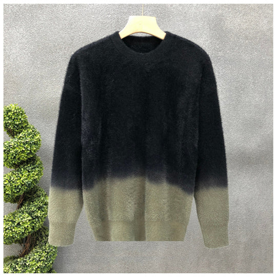 Herren Flauschiger Farbverlauf-Pullover aus Mohair-Mix mit Rundhals und geradem Schnitt Nord Taschen