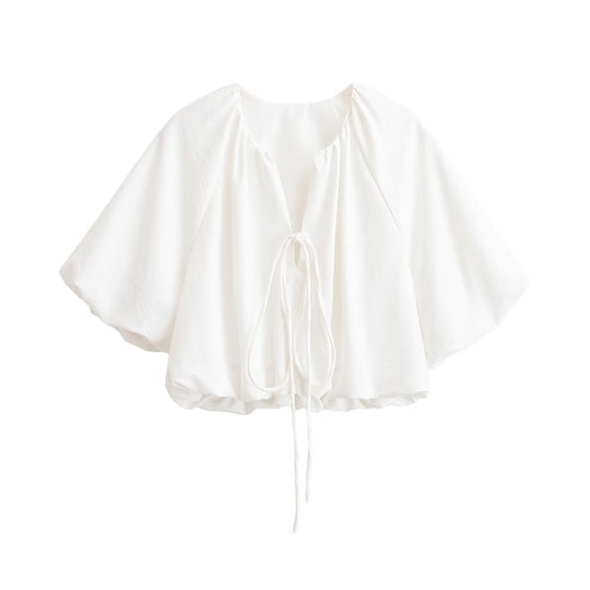 Damen Oversized Cape-Bluse mit Kordelzug, gerafftem Saum und voluminösen Fledermausärmeln Nord Taschen