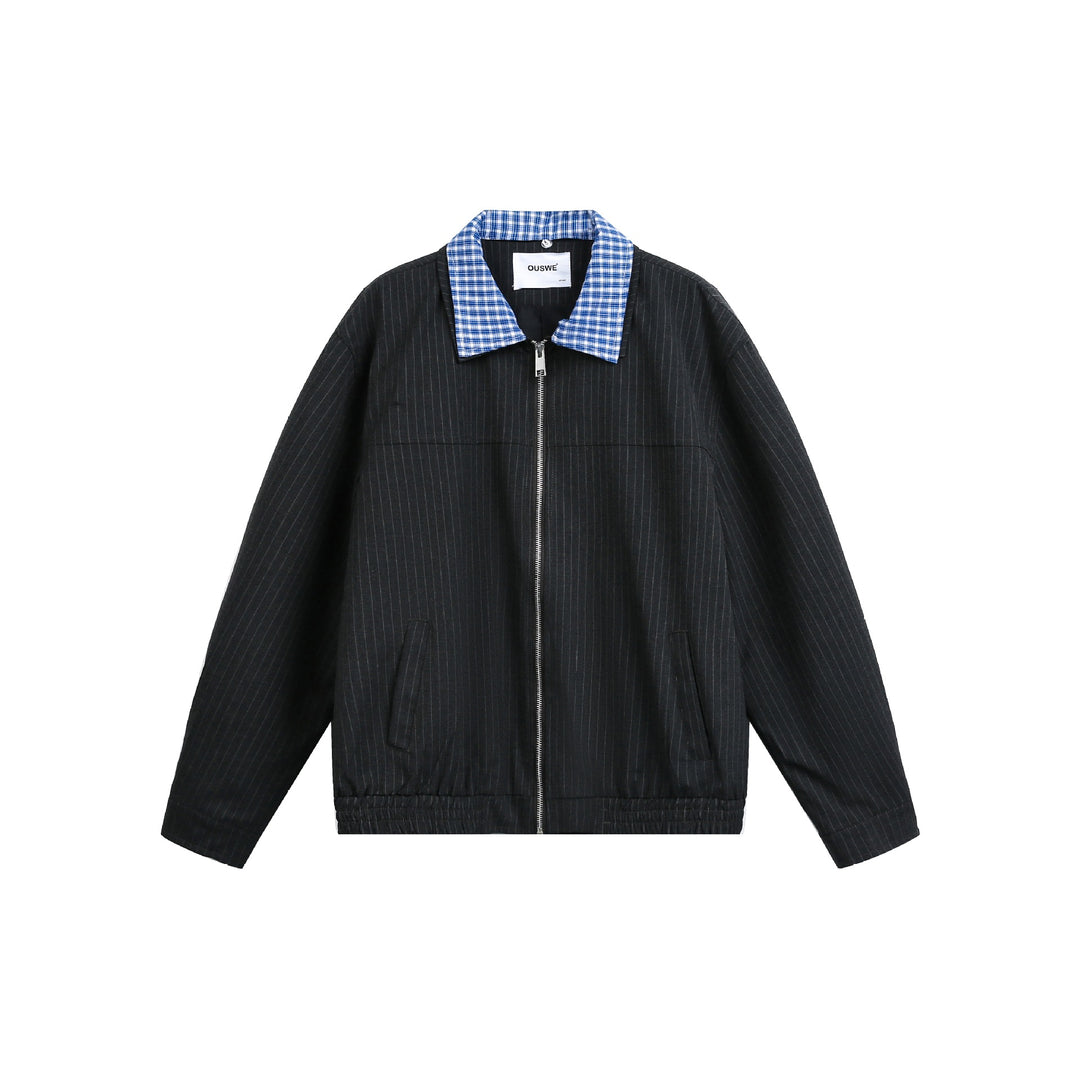Herren Boxy-Blousonjacke aus Nadelstreifenstoff mit kontrastierendem Hemdkragen Nord Taschen