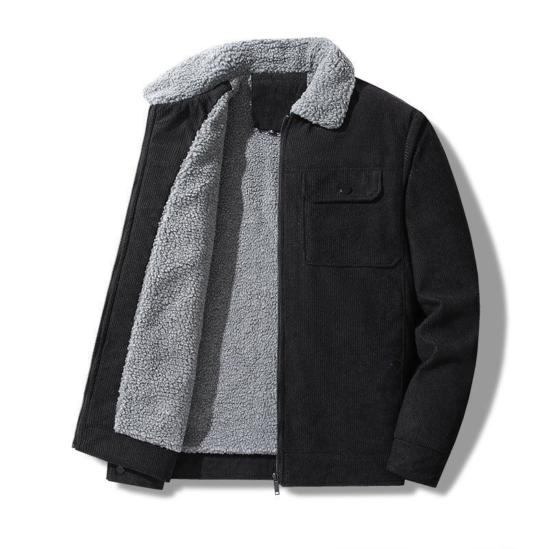 Herren Kord-Workjacke mit Sherpa-Kragen, verdecktem Reißverschluss und Multifach-Brusttaschen Nord Taschen
