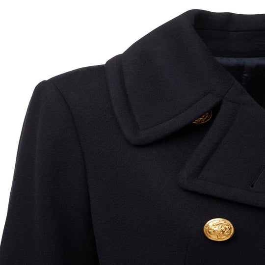 Damen Kurzer Zweireihiger Wollmix-Peacoat mit goldenen Zierrundknöpfen und taillierter Silhouette Nord Taschen