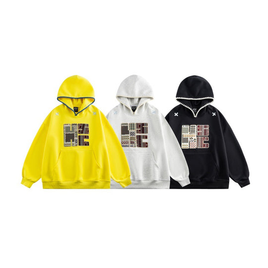 Unisex Weit geschnittener Kapuzenpullover mit Patchwork-Applikation und Kängurutasche Nord Taschen