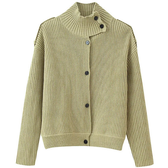 Damen 80+ kurzer Rippstrick‑Cardigan mit hohem Stehkragen und Knopfleiste Nord Taschen