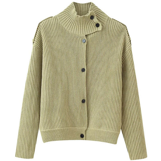 Damen 80+ kurzer Rippstrick‑Cardigan mit hohem Stehkragen und Knopfleiste Nord Taschen