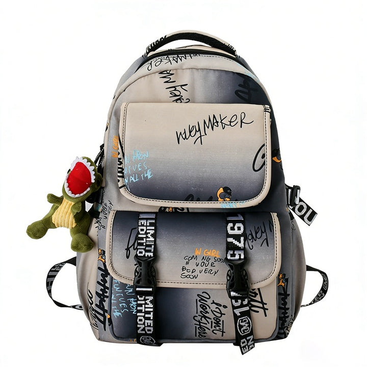 Damen Rucksack mit kreativem Graffiti-Design und charmantem Plüschanhänger Nord Taschen