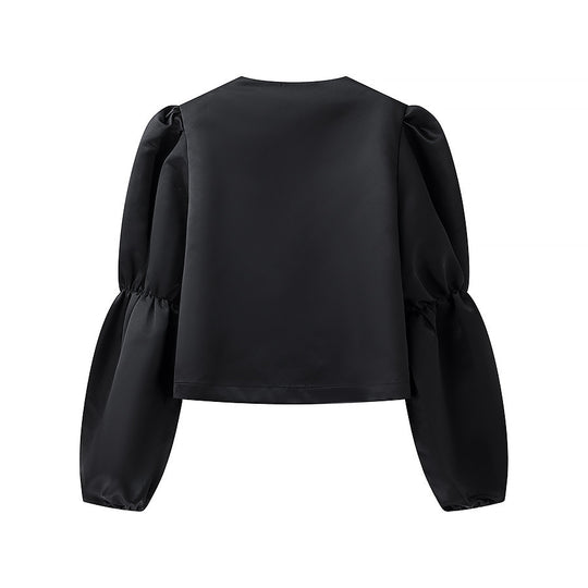Damen Glänzende Satin‑Bluse mit voluminösen Puffärmeln Nord Taschen