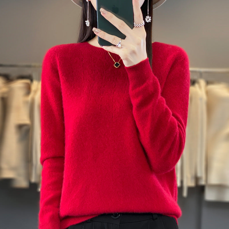 Damen Kuscheliger Midweight Rundhals-Pullover aus Angora-Blend mit feinem Flor und schmalem Bündchen Nord Taschen
