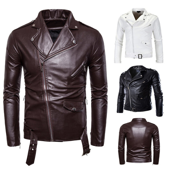 Herren Biker-Lederjacke im Slim-Fit mit asymmetrischem Reißverschluss und Taillengürtel Nord Taschen