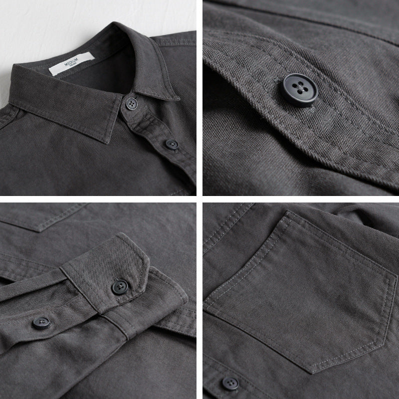 Herren Utility-Hemdjacke aus Baumwolltwill mit verdeckter Knopfleiste und Relaxed-Schnitt Nord Taschen