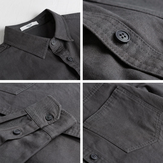 Herren Utility-Hemdjacke aus Baumwolltwill mit verdeckter Knopfleiste und Relaxed-Schnitt Nord Taschen