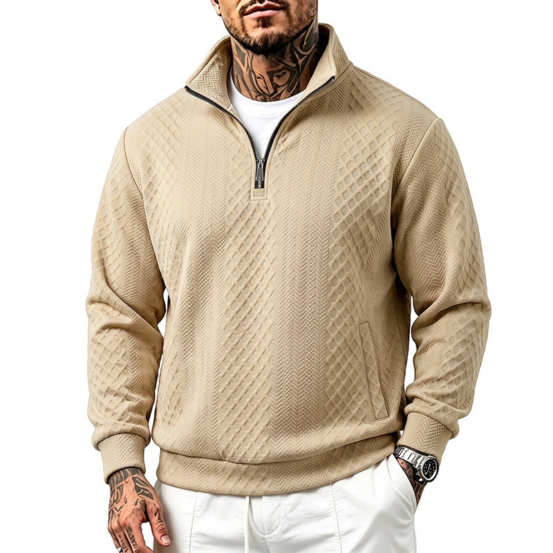 Herren Texturierter Halbzip-Pullover mit Stehkragen und Strukturmuster Nord Taschen